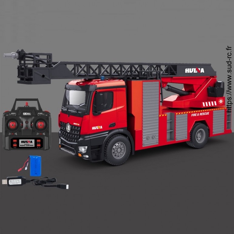 Camion de pompier electrique rouge 35w avec casque lance et extincteur  indicateur de batterie et télécommande parentale - La Poste